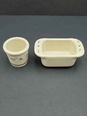 Longaberger Woven Traditions Heritage Green Toothpick & Sweetener Holder Set